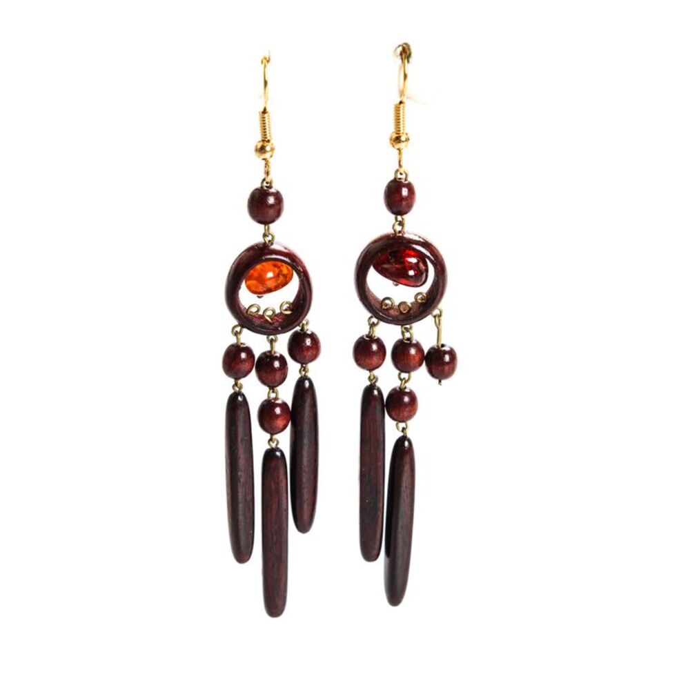 Viktoria Hayman Womens Wooden Bead Resin Dangle Chandelier Earrings Brown